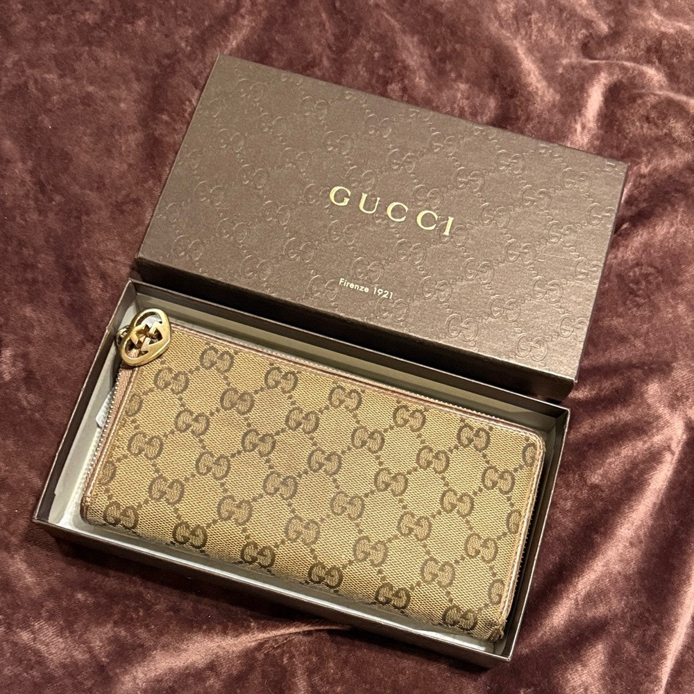 Gucci Brown Wallet with Heart Charm